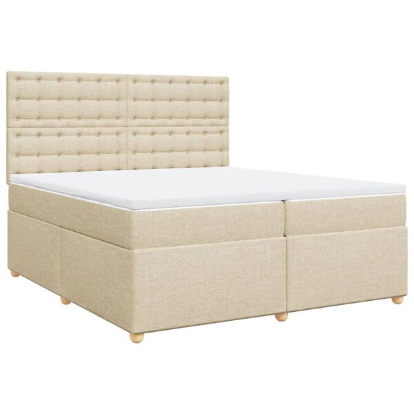 vidaXL Sommier &agrave; lattes de lit avec matelas Cr&egrave;me 200x200 cm Tissu