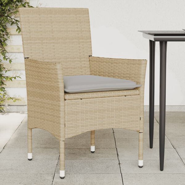 vidaXL Chaises de jardin avec coussins lot de 2 beige r&eacute;sine tress&eacute;e