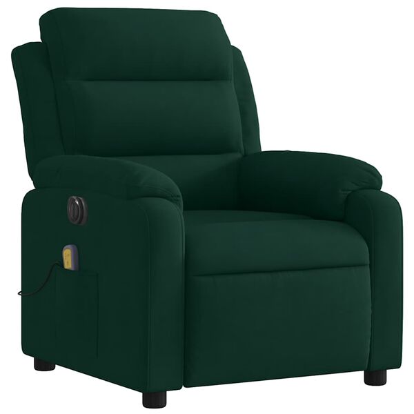 vidaXL Fauteuil inclinable de massage &eacute;lectrique vert fonc&eacute; velours