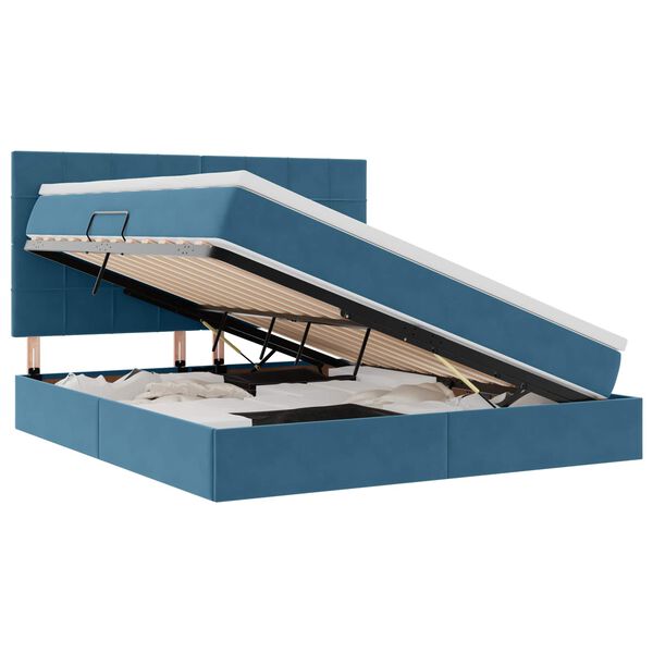 vidaXL Lit avec rangement et LED Bleu fonc&eacute; 180 x 200 cm Velours