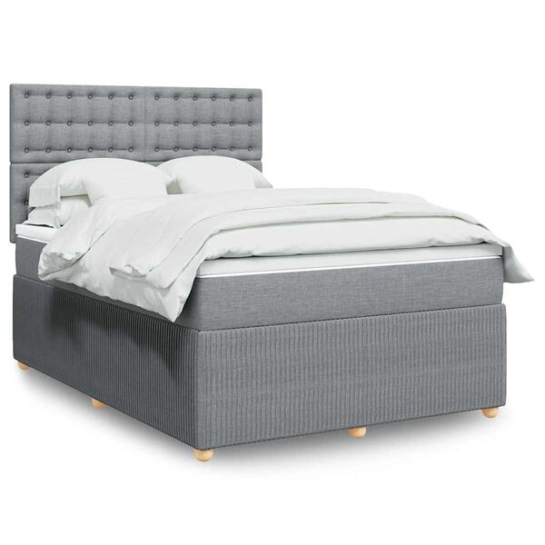 vidaXL Sommier &agrave; lattes de lit avec matelas Gris clair 140x190cm Tissu