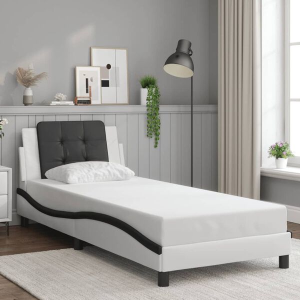 vidaXL Cadre de lit sans matelas Zadar blanc et noir 100x200 cm similicuir