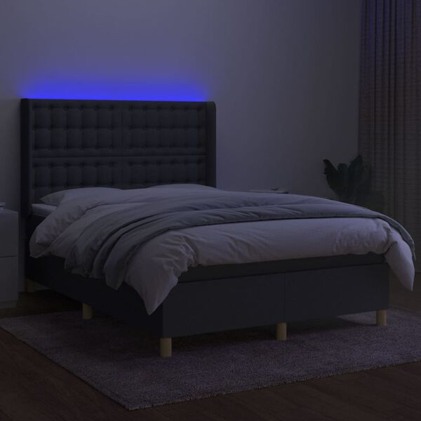 vidaXL Sommier &agrave; lattes de lit matelas LED Gris fonc&eacute; 140x200 cm Tissu