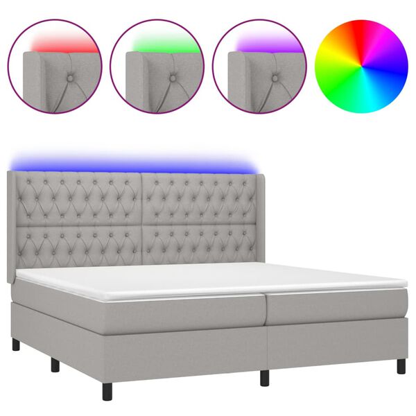 vidaXL Sommier &agrave; lattes de lit matelas LED Gris clair 200x200 cm Tissu