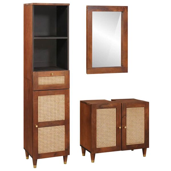 vidaXL Cabinet de salle de bain avec tiroir 3 pcs Marron et Noir