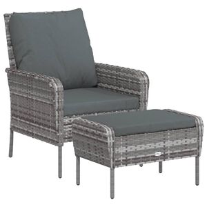 vidaXL Chaise de jardin avec tabouret gris r&eacute;sine tress&eacute;e