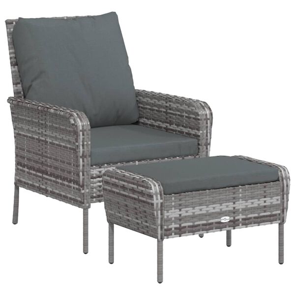 vidaXL Chaise de jardin avec tabouret gris r&eacute;sine tress&eacute;e