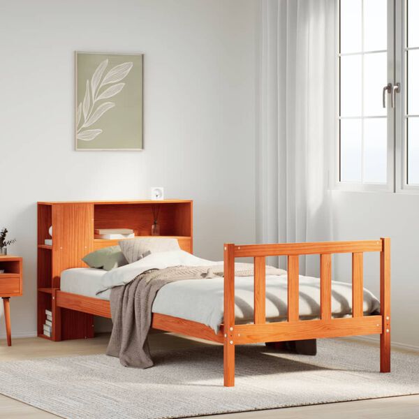 vidaXL Lit bibliothèque sans matelas cire marron 75x190 cm pin massif