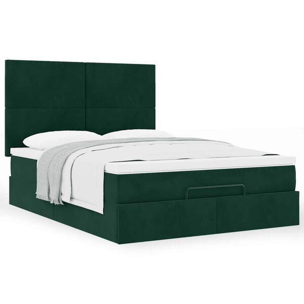 vidaXL Cadre de lit ottoman avec matelas vert fonc&eacute; 140x200 cm velours