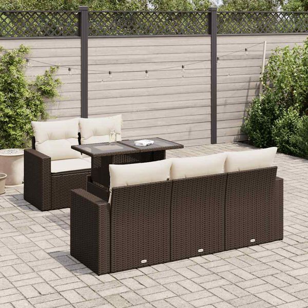 vidaXL Salon de jardin avec coussins 6 pcs marron r&eacute;sine tress&eacute;e