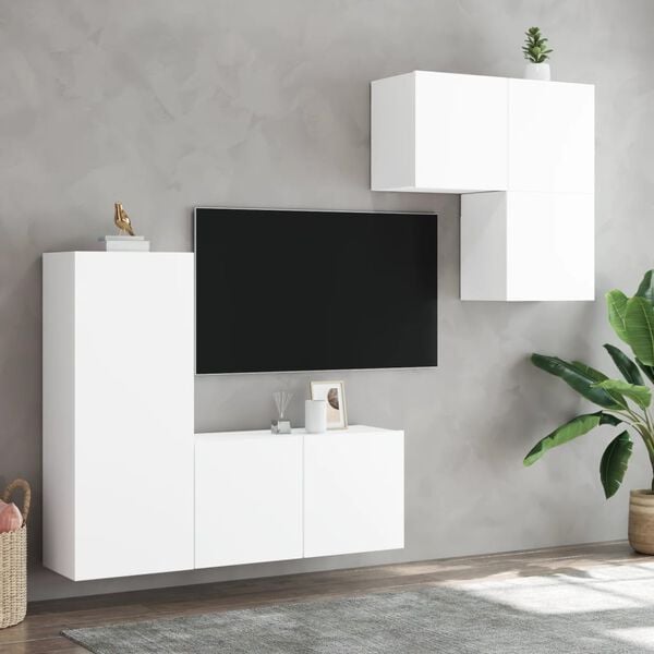vidaXL Unit&eacute;s murales TV 4 pcs blanc bois d'ing&eacute;nierie