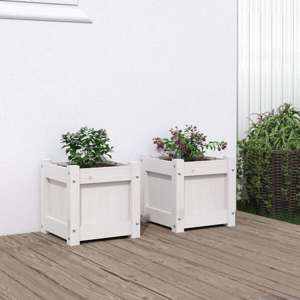vidaXL Jardini&egrave;res 2 pcs blanc bois de pin massif