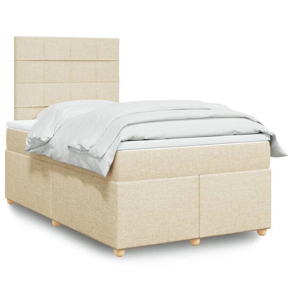 vidaXL Sommier &agrave; lattes de lit avec matelas cr&egrave;me 120x190 cm tissu