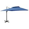 vidaXL Parasol de jardin en porte-&agrave;-faux avec double toit bleu azur