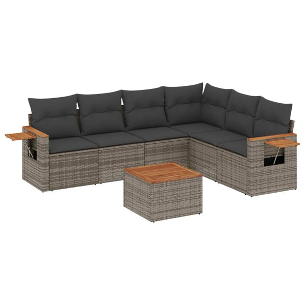 vidaXL Salon de jardin avec coussins 7 pcs gris r&eacute;sine tress&eacute;e