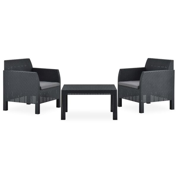 vidaXL Salon de jardin 3 pcs avec coussins PP Rotin Anthracite