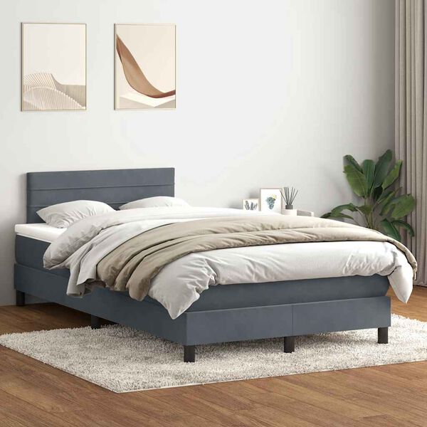 vidaXL Sommier &agrave; lattes de lit et matelas gris fonc&eacute; 120x210cm velours
