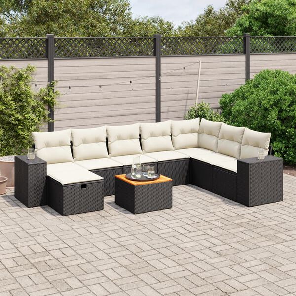 vidaXL Salon de jardin 9 pcs avec coussins noir r&eacute;sine tress&eacute;e