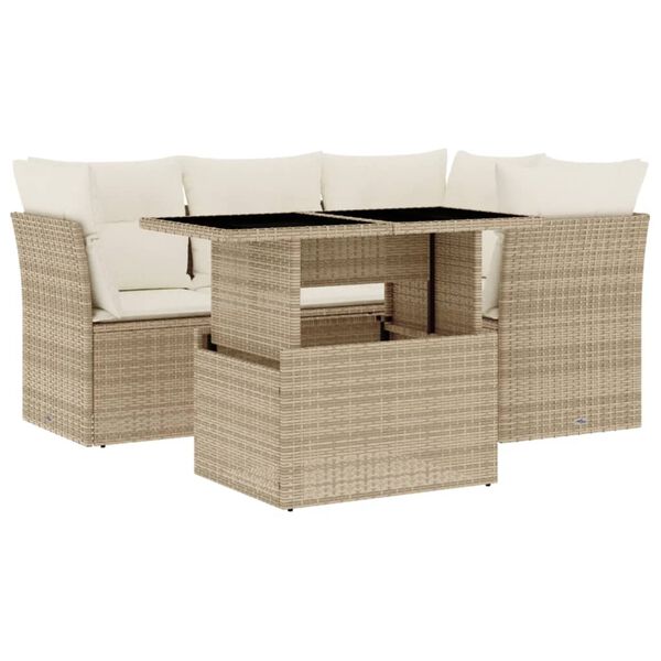 vidaXL Salon de jardin avec coussins 5 pcs beige r&eacute;sine tress&eacute;e