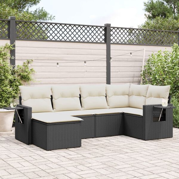 vidaXL Salon de jardin 6 pcs avec coussins noir r&eacute;sine tress&eacute;e