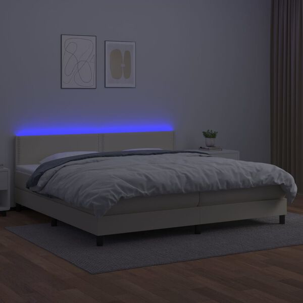 vidaXL Sommier &agrave; lattes de lit avec matelas et LED Cr&egrave;me 200x200 cm