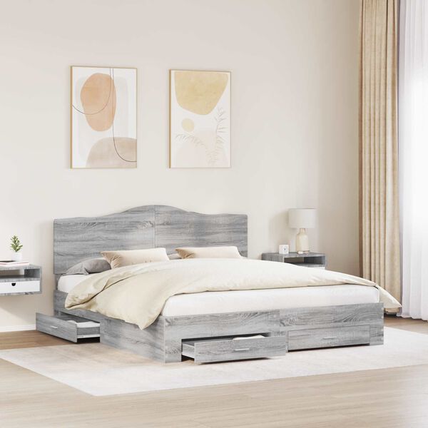 vidaXL Cadre de lit Gris Sonoma 200 x 200 cm Bois d'ing&eacute;nierie