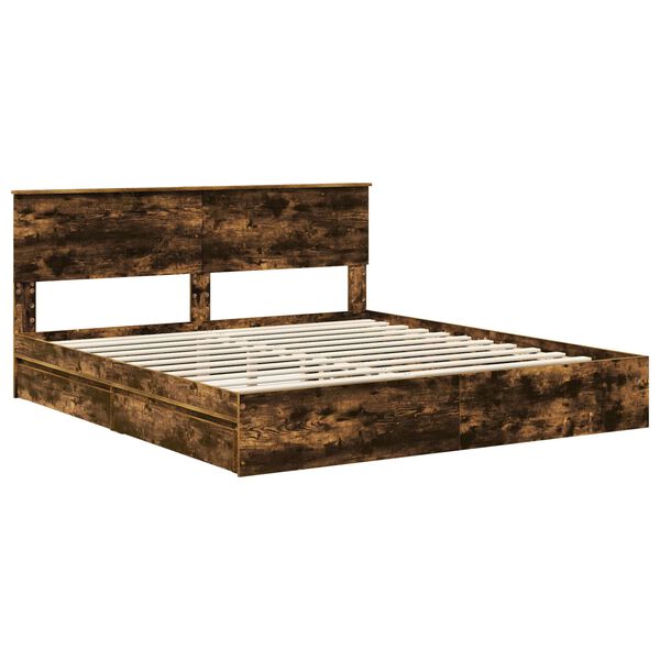 vidaXL Lit de Rangement Ch&ecirc;ne fum&eacute; 200 x 200 cm Bois d'ing&eacute;nierie