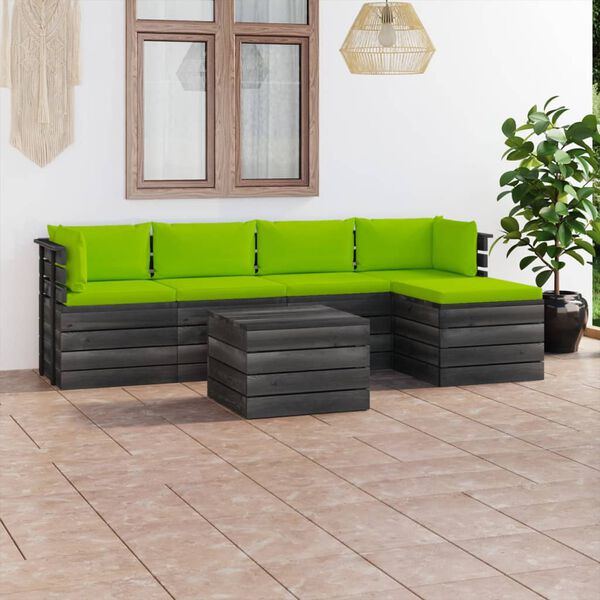 vidaXL Salon palette de jardin 6 pcs avec coussins Bois de pin massif