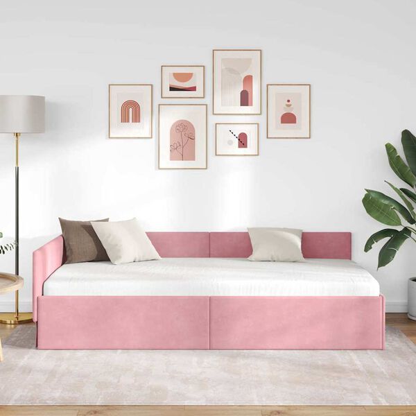 vidaXL Cadre de lit d'angle Rose 80 cm x 200 cm Velours