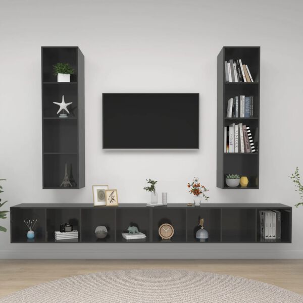 vidaXL Meubles TV muraux 4 pcs Gris brillant Bois d'ingénierie