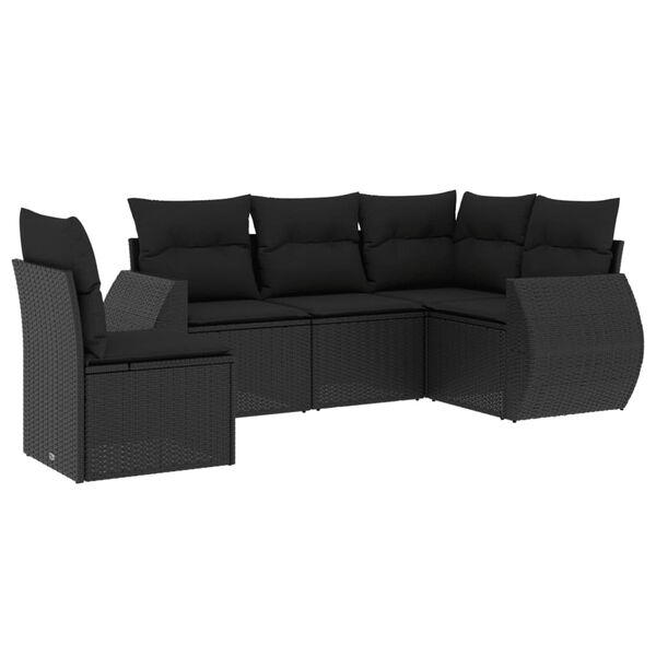 vidaXL Salon de jardin 5 pcs avec coussins noir r&eacute;sine tress&eacute;e