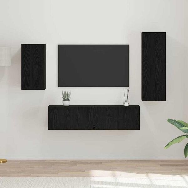 vidaXL Ensemble meuble TV 4 pcs Ch&ecirc;ne noir Bois d'ing&eacute;nierie