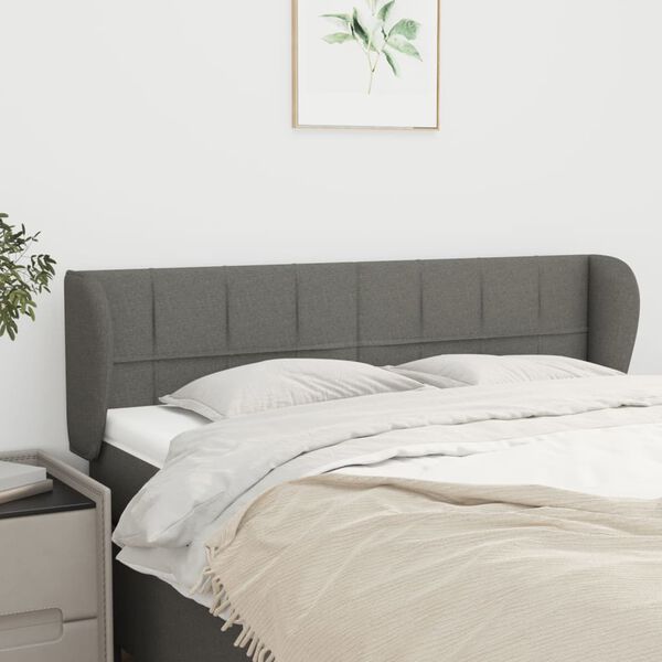 vidaXL T&ecirc;te de lit avec oreilles Gris fonc&eacute; 147x23x78/88 cm Tissu