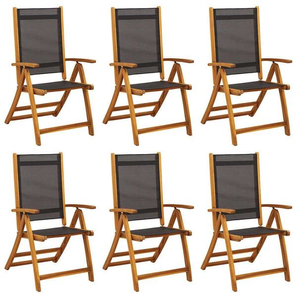 vidaXL Chaises de jardin pliantes lot de 6 acacia massif et textil&egrave;ne