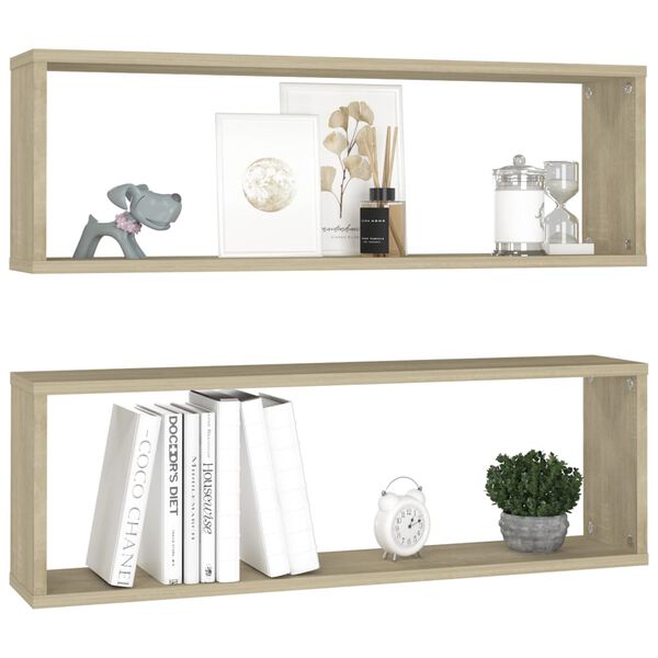 vidaXL &Eacute;tag&egrave;res cube murales 2 pcs ch&ecirc;ne sonoma bois d'ing&eacute;nierie