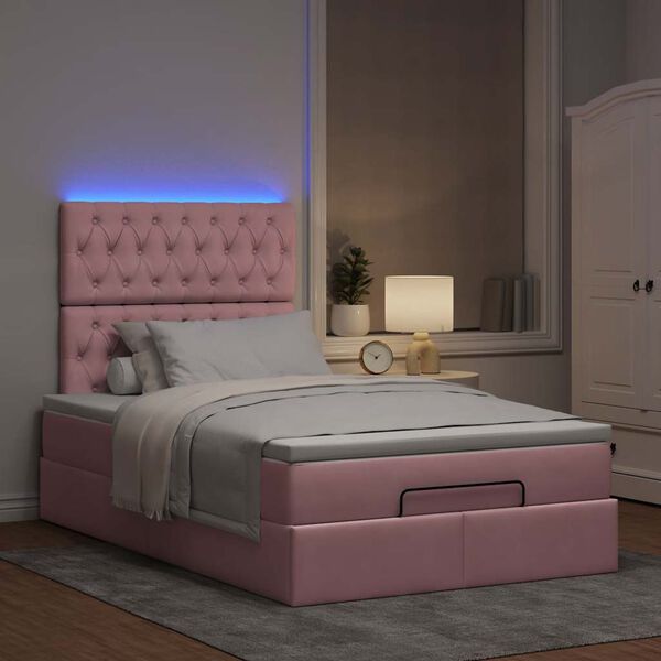 vidaXL Cadre de lit ottoman avec matelas rose 120x190 cm velours
