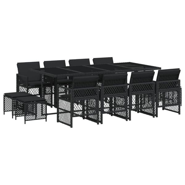 vidaXL Ensemble &agrave; manger de jardin 13 pcs coussins noir r&eacute;sine tress&eacute;e