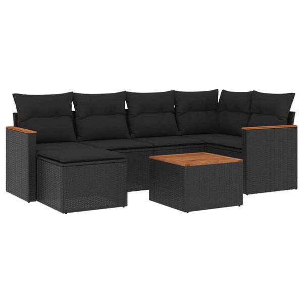vidaXL Salon de jardin 7 pcs avec coussins noir r&eacute;sine tress&eacute;e