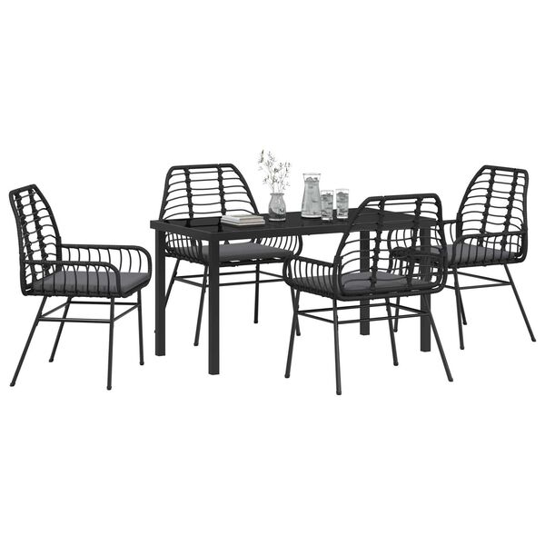 vidaXL Ensemble de salle &agrave; manger pour jardin 5 pcs Noir polyrotin