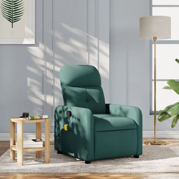 vidaXL Fauteuil de massage inclinable Vert fonc&eacute; Tissu