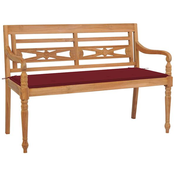 vidaXL Banc Batavia avec coussin bordeaux 120 cm Bois de teck massif