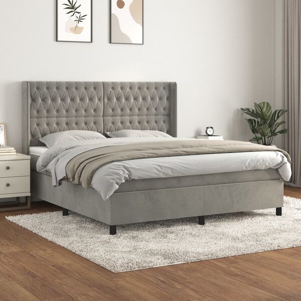 vidaXL Sommier &agrave; lattes de lit et matelas Gris clair 180x200cm Velours