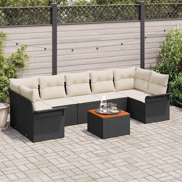 vidaXL Ensemble de canap&eacute; de jardin 8 pcs Noir et Cr&egrave;me polyrotin