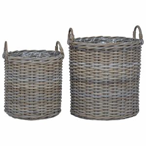 vidaXL Panier &agrave; Plantes avec stockage 2 pcs Gris Rotin Lacak