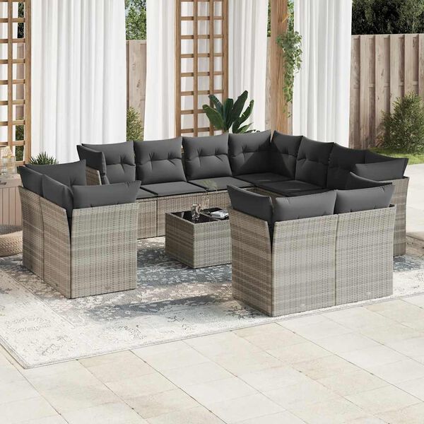 vidaXL Salon de jardin avec coussins 12 pcs gris clair résine tressée