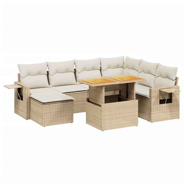 vidaXL Salon de jardin avec coussins 8 pcs beige r&eacute;sine tress&eacute;e