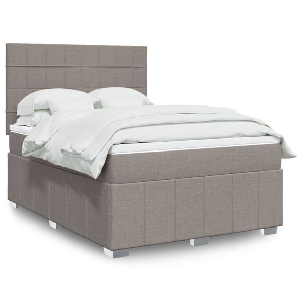 vidaXL Sommier &agrave; lattes de lit avec matelas Taupe 140x190 cm Tissu