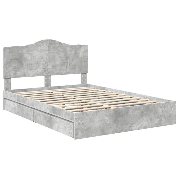 vidaXL Lit de Rangement Gris b&eacute;ton 150 x 200 cm Bois d'ing&eacute;nierie