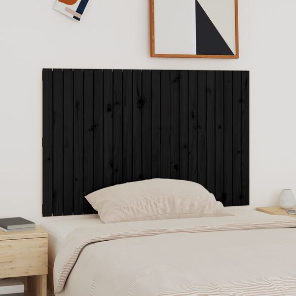 vidaXL T&ecirc;te de lit murale Noir 140x3x90 cm Bois massif de pin