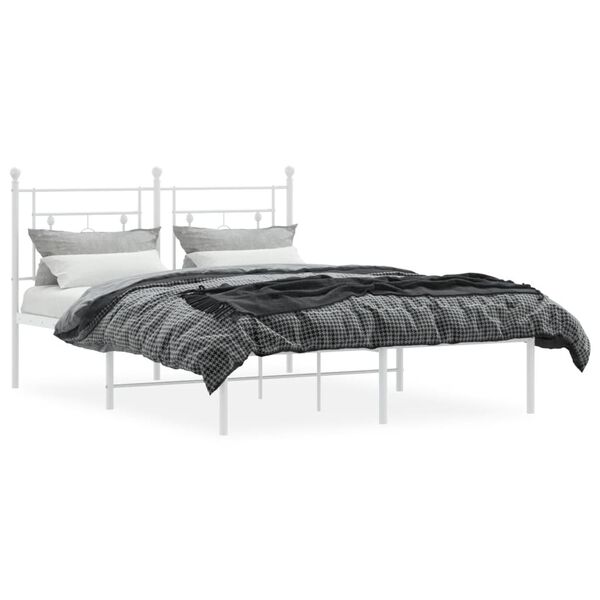 vidaXL Cadre de lit métal sans matelas et tête de lit blanc 135x190 cm